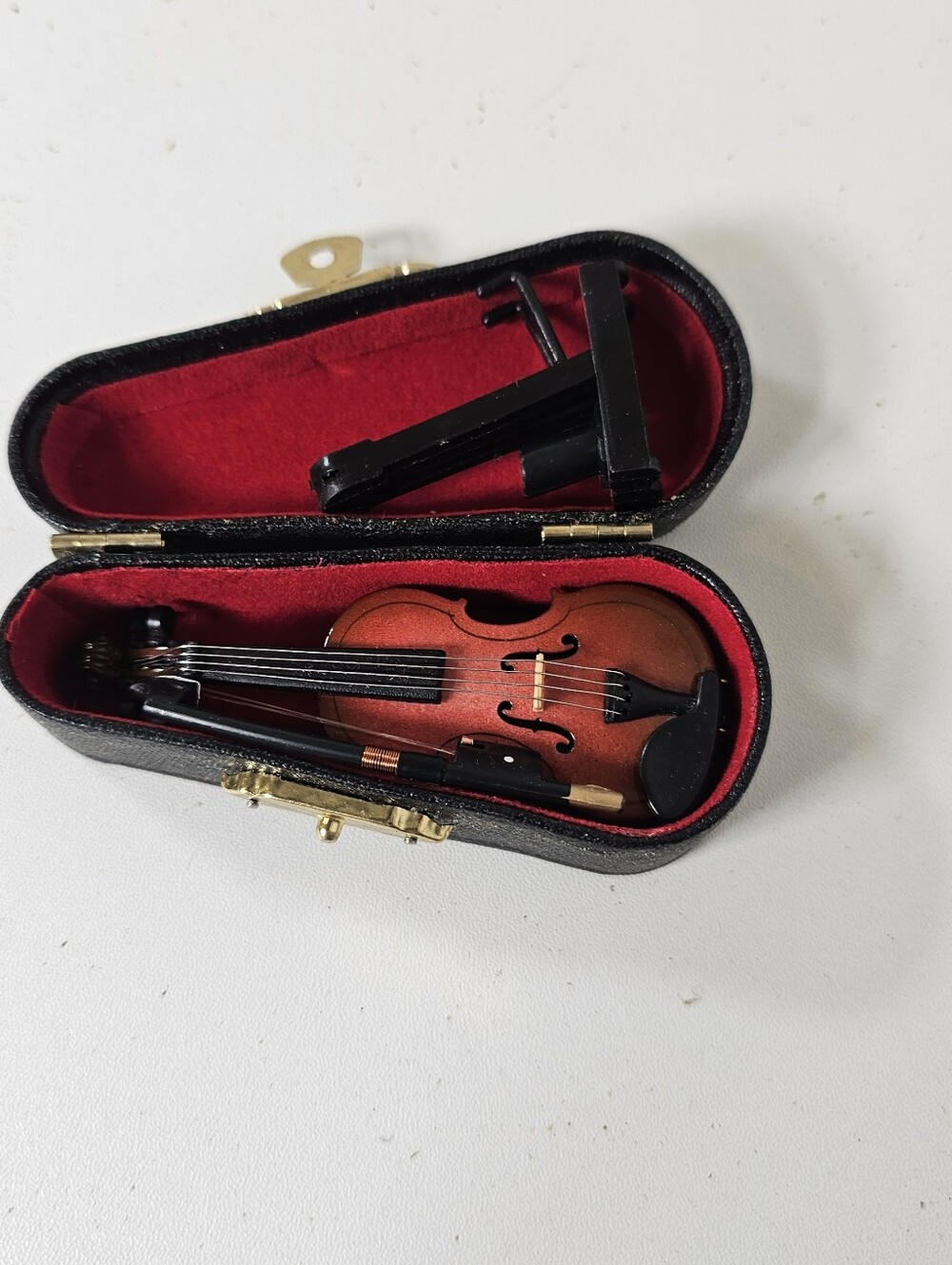 Wooden Miniature Violin with Stand, Bow and Case, Mini Musical Instrument - Picture 3 of 5